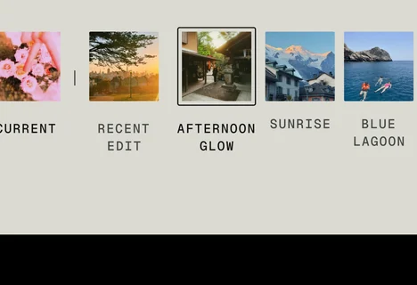 Snapseed 样式界面:当前编辑与多个样式缩略图